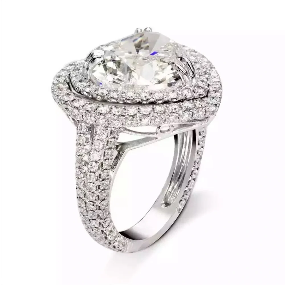 New Luxury Big Heart 925 Silver Diamond Engagement Ring - Picture 6 of 6